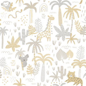 HIGH QUALITY MADE IN SPAIN INFANTILE WALLPAPER ROLL "PIPPO" SAFARI YELLOW