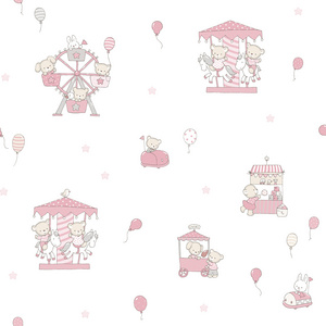 HIGH QUALITY MADE IN SPAIN INFANTILE WALLPAPER ROLL LULLABY LITTLE BEARS CAROUSEL PINK