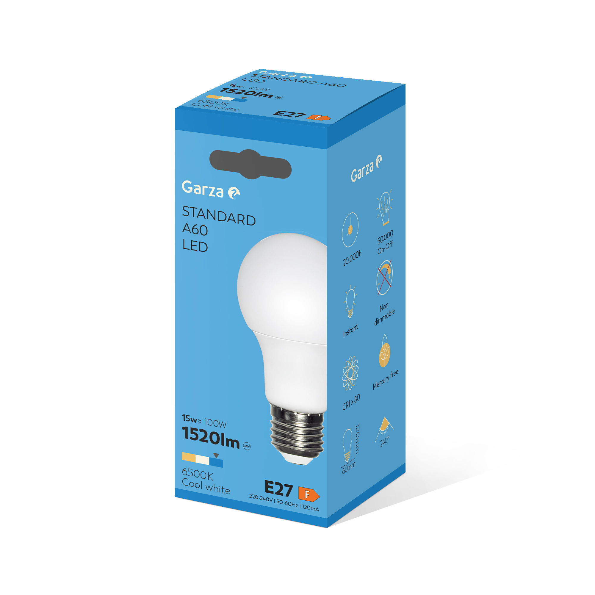 Garza - Standard LED Bulbs, Cool Light 6500k, E27 Base, 15w 1520 Lumens