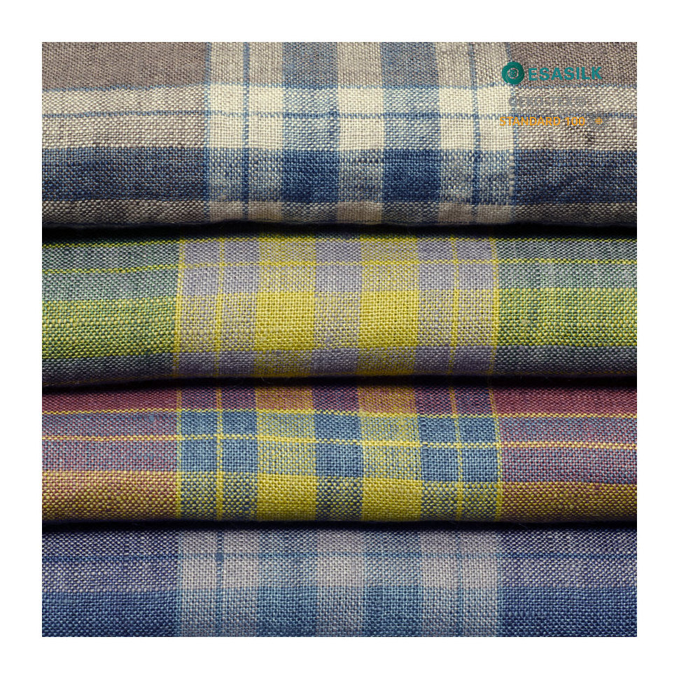 Pure Linen checks fabric, pure and natural flax french linen fabric men shirts,wholesale yarn dyed plaid linen fabric