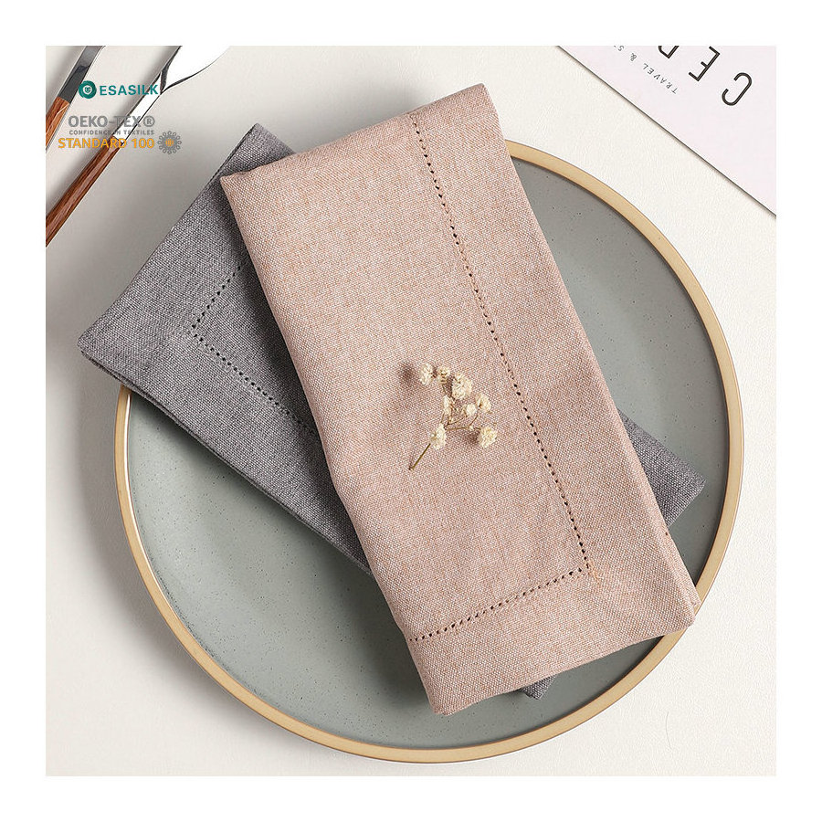 Wholesale high quality 100 pure natural french linen white hemstitched cocktail napkins