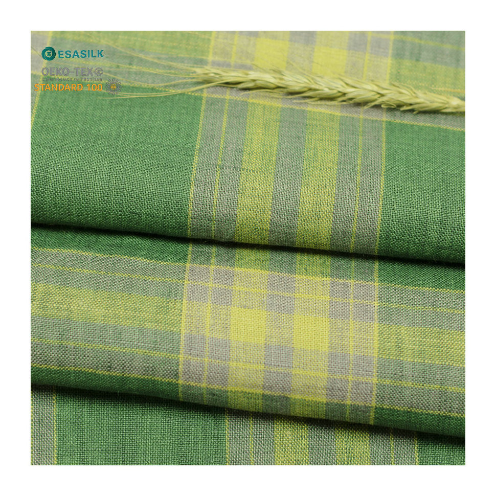 Pure Linen checks fabric, pure and natural flax french linen fabric men shirts,wholesale yarn dyed plaid linen fabric