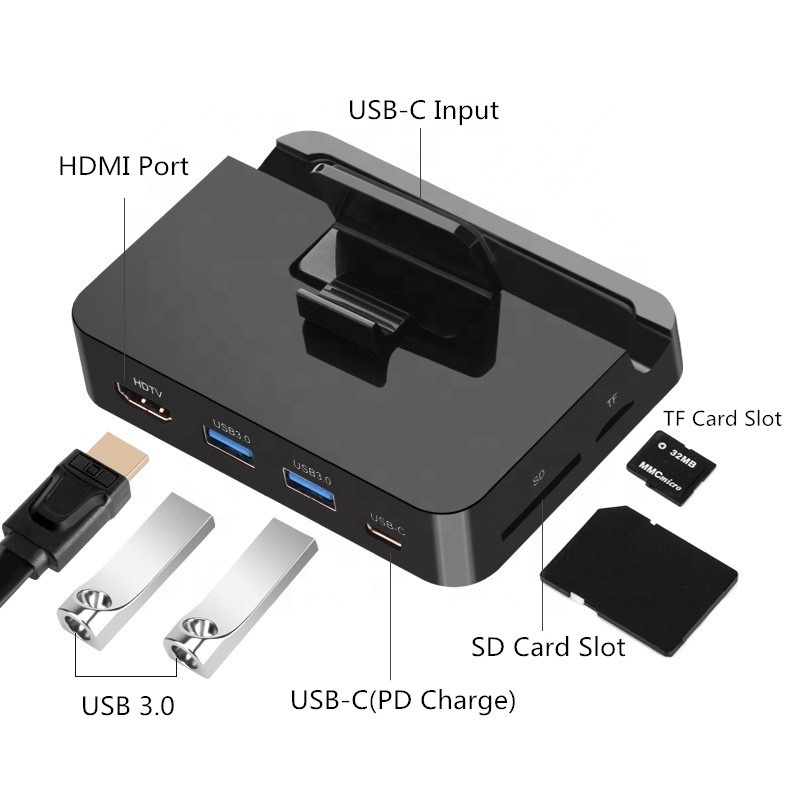 6 in 1 USB C 4K HDMI 2 USB 3.0 TF SD Card Reader Switch TV Docking Stand Type C Hub for Nintendo Switch Samsung S8 S9 and more