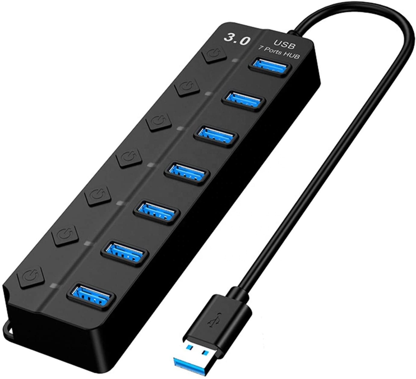 7 Port USB 3.0 Hub with Individual Power Switches for Desktop, Laptop, Notebook and more