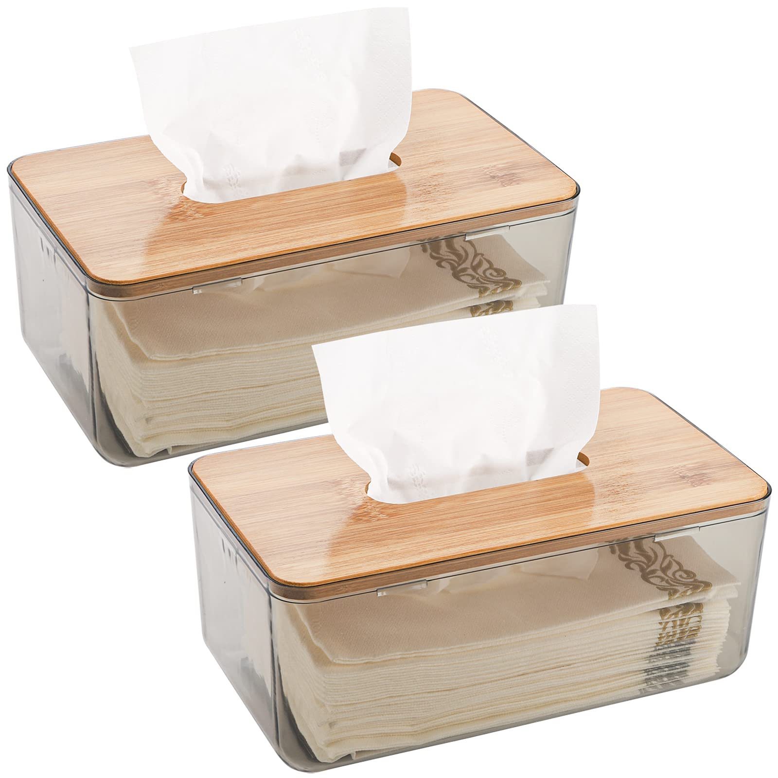 Bamboo Transparent Facial Tissue Dispenser Cover Holder Box For Living Room