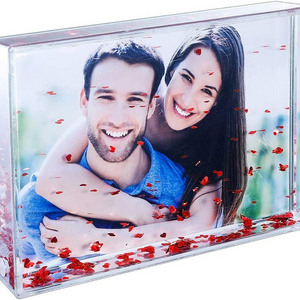 OEM custom4*6*8 inch water picture frame rectangle photo snow globe liquid glitter heart shape picture frame