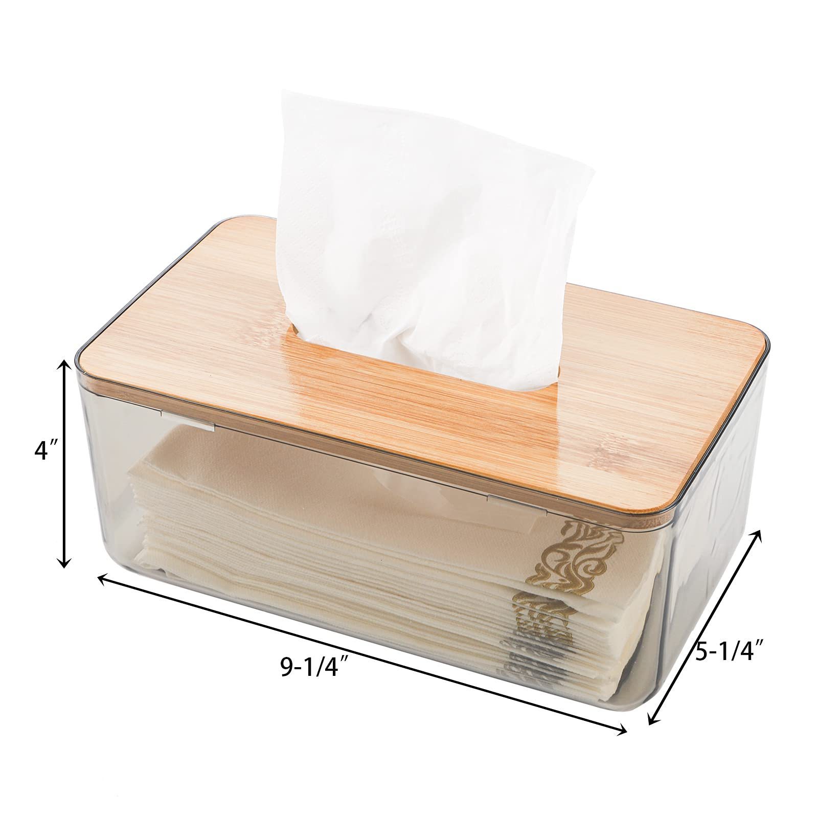 Bamboo Transparent Facial Tissue Dispenser Cover Holder Box For Living Room