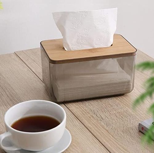 Bamboo Transparent Facial Tissue Dispenser Cover Holder Box For Living Room