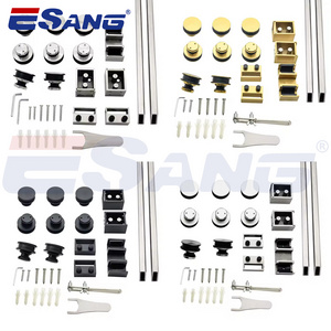 ESANG Polished Nickel Bathroom Glass Door Fittings Matte black Gold Double Sliding Glass Shower Door Hardware Kit