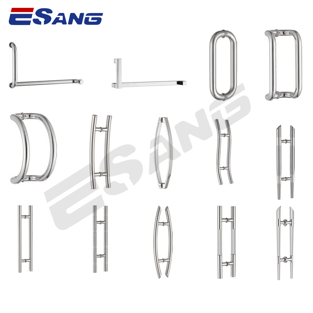 ESANG Hot Sale Double Sided Glass Door Handle Stainless Steel Polished Bathroom Fitting H-type Sliding Pull Handle