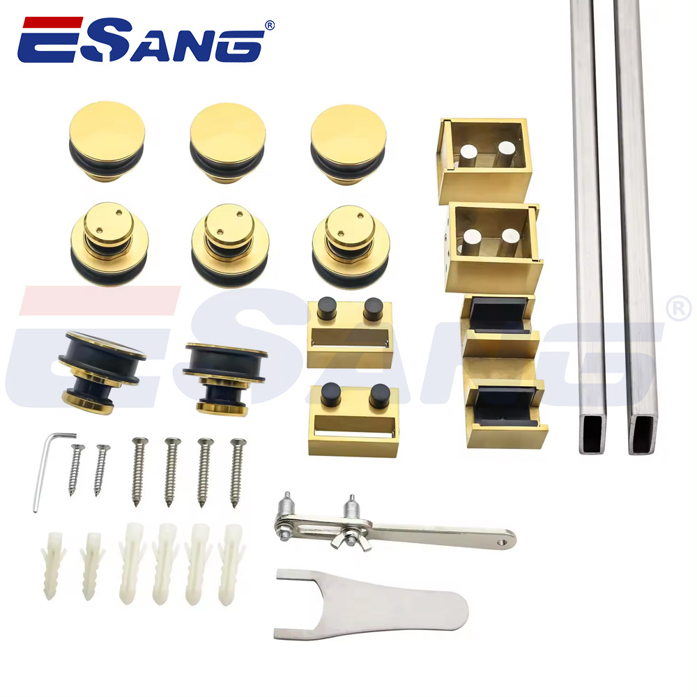 ESANG Polished Nickel Bathroom Glass Door Fittings Matte black Gold Double Sliding Glass Shower Door Hardware Kit