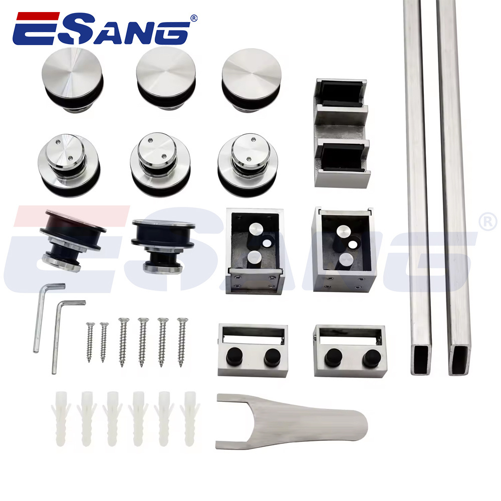 ESANG Polished Nickel Bathroom Glass Door Fittings Matte black Gold Double Sliding Glass Shower Door Hardware Kit