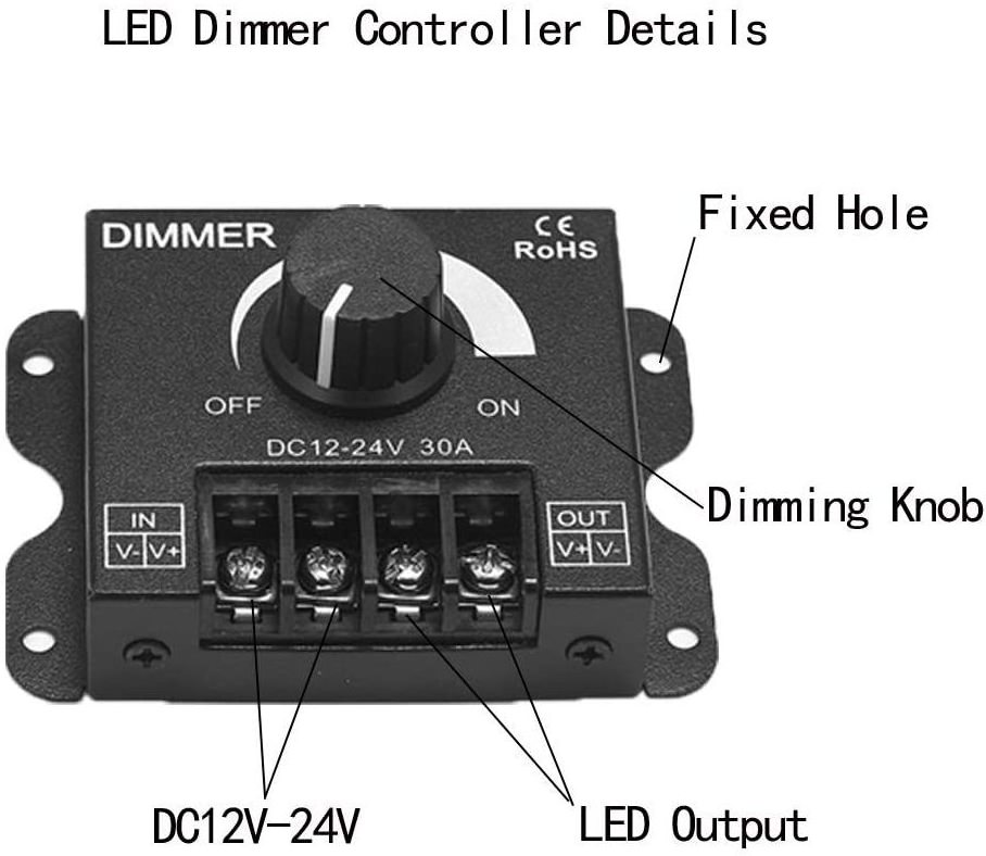 eSann DC5V 12V 24V 30A PWM Stainless Steel Knob Neon Sign Led Light Dimmer Switch for LED Strip Light