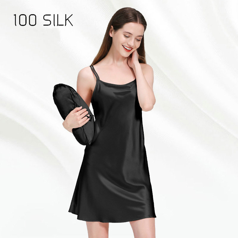 19 Momme Silk Nightgown Sexy Dress Luxury Women 100% Mulberry Night Silk Slip Dress