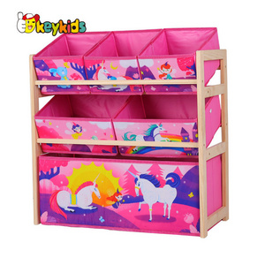 Eco-friendly kids cartoon wooden toy storage shelf with bins W08C352