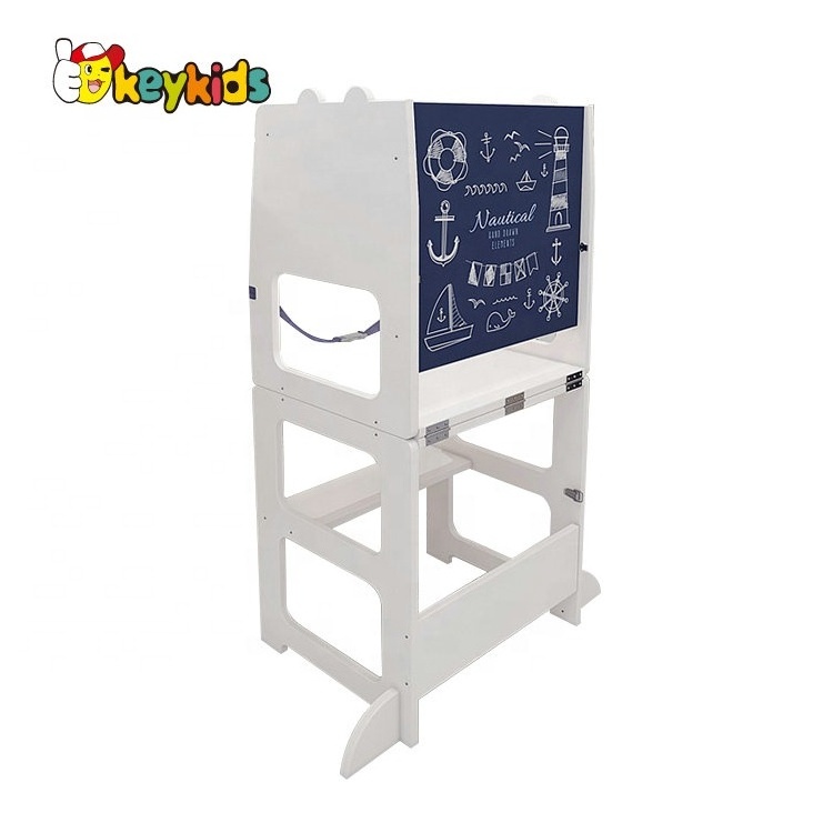 Most popular foldable kitchen helper wooden montessori learning tower for children W08G349