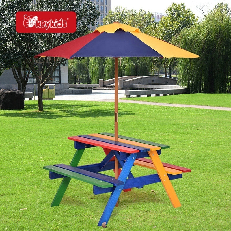 Outdoor Children Wooden Picnic Table Bench Set With Removable Umbrella W01D309