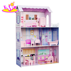 New style 3 floor girls pretend play wooden dollhouse cottage W06A224