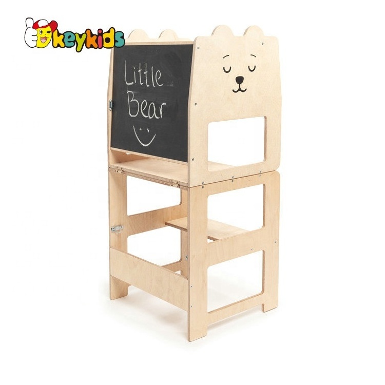 Most popular foldable kitchen helper wooden montessori learning tower for children W08G349