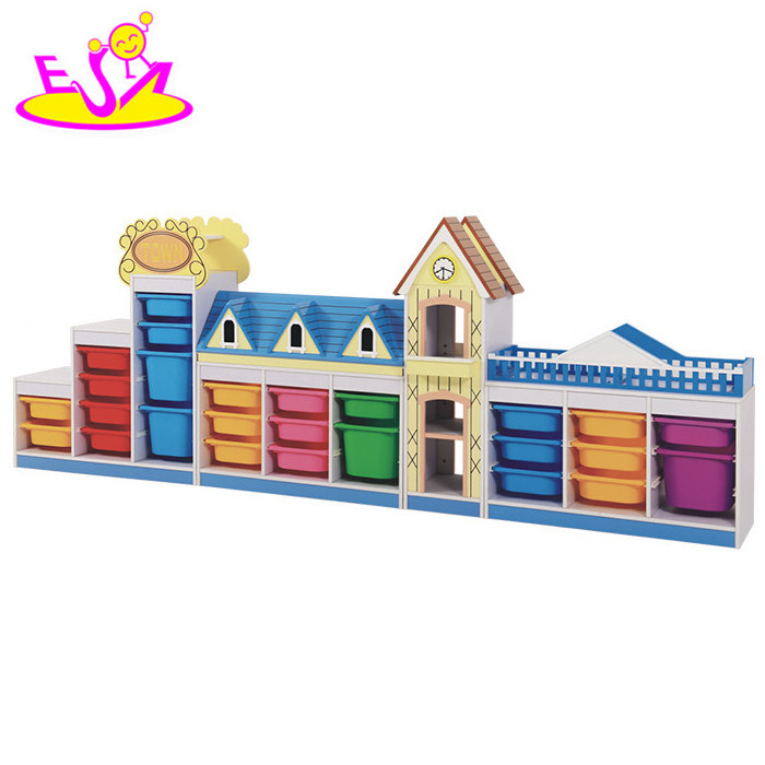 Wholesale cheap cartoon kids preschool toy shelf wooden daycare furniture W08C187