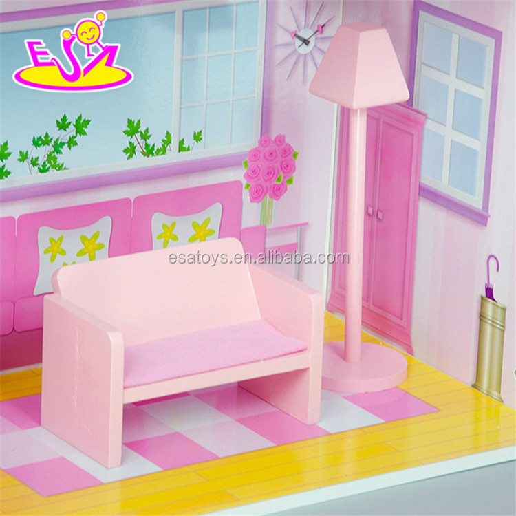 New style 3 floor girls pretend play wooden dollhouse cottage W06A224