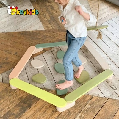 Montessori Kids Indoor Gymnastic Wooden Balance Beam with Stepping Stones  W01D149