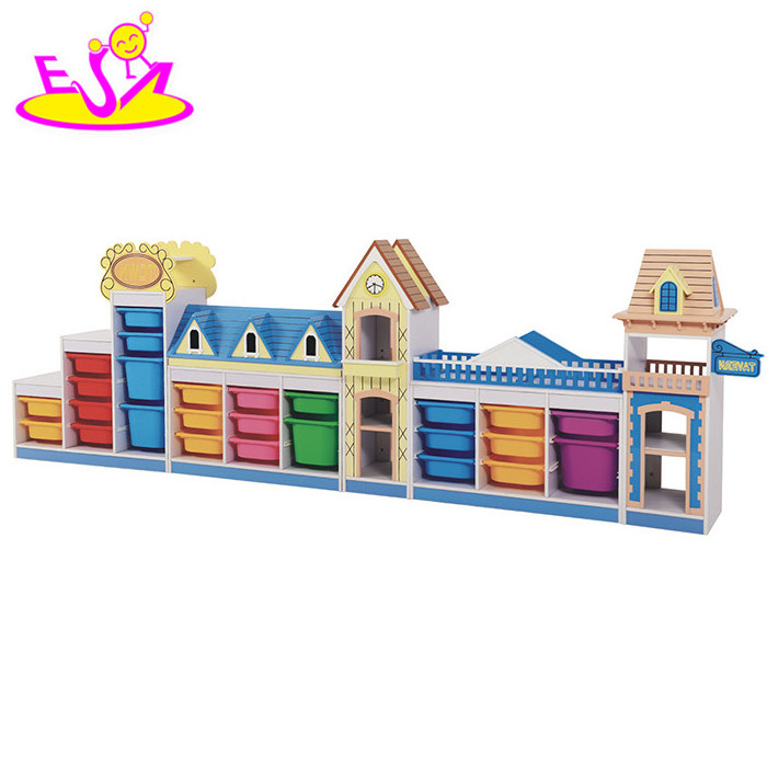 Wholesale cheap cartoon kids preschool toy shelf wooden daycare furniture W08C187