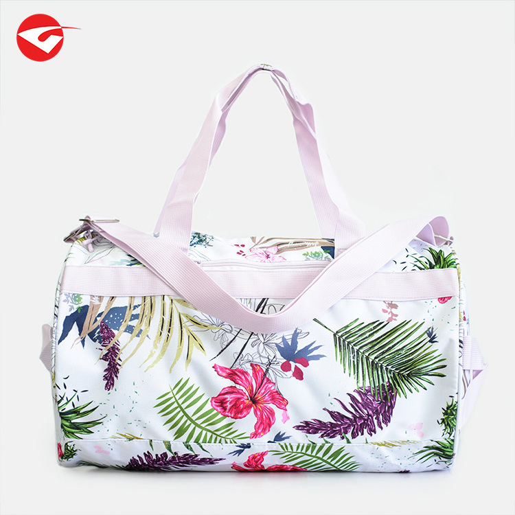 Custom logo printing floral sublimation girls weekend travel duffle round gym sports bag