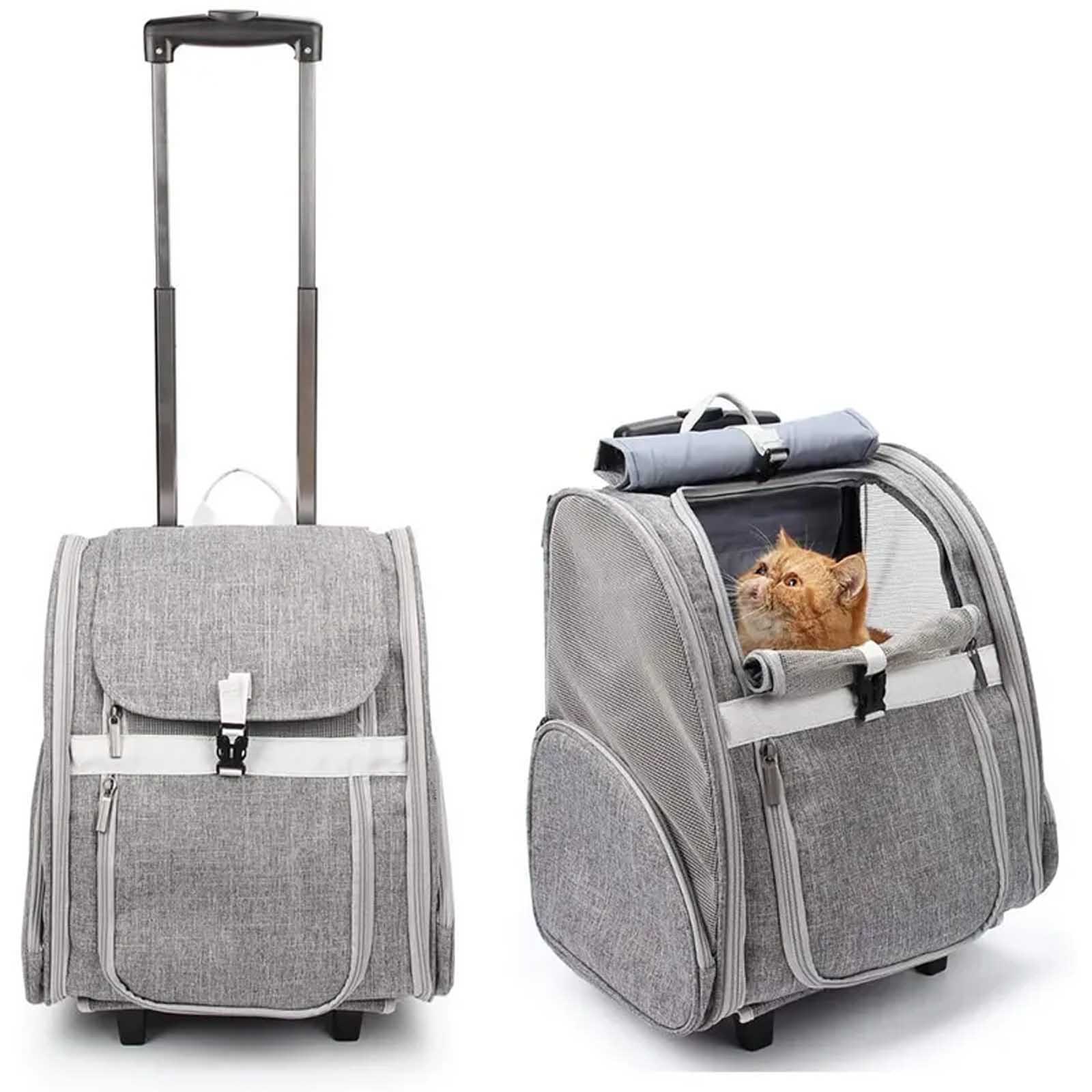 Factory Custom Pet Travel Bag Dog Cart Backpack Breathable Rolling Pet Dog Carrier with Wheels