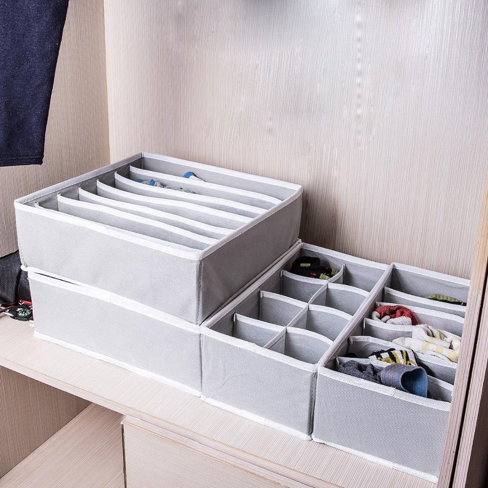 Foldable Closet Organizer Set of 4 Underwear Storage Box Collapsible Underwear Drawer Organizer