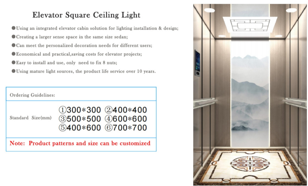 Elevator Decoration Parts Cabin Top Square Ceiling Light