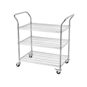 Multi-Level Rack Carbon Steel Pipe/Wire Heavy Duty 3-Tiers Shelves Double Hand Trolley  Boltless Storage Racks & Shelving Units