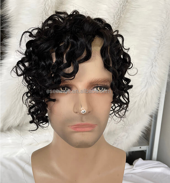 Full Swiss Lace Men's Toupee Human Hair Replacement for Men Hairpiece 1B Color 8X10 Loose Curly Hair Men Lace Wig Bleached Knot