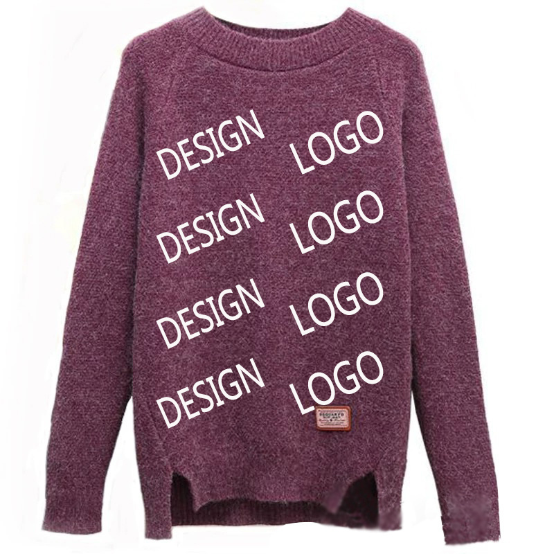 custom logo readymade girl Long sleeve round neck plain sweater jumper women loose plus size bottoming sweater tops