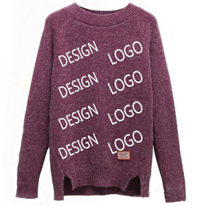 custom logo readymade girl Long sleeve round neck plain sweater jumper women loose plus size bottoming sweater tops