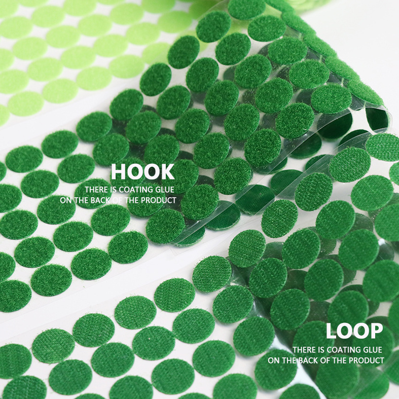 Dark green hook loop Back glue Strong Sticky  fasteners Custom color dots for Handmade Christmas tree diy