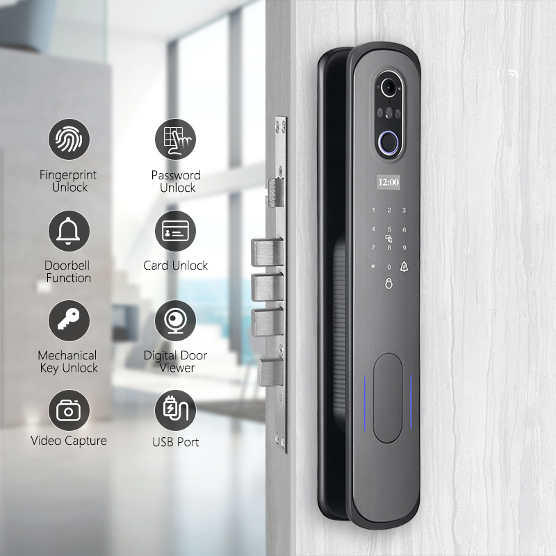 Eseye Wifi Tuya  Face ID Door Lock With Digital Viewer Fingerprint Smart Door Lock With Camera Face Electronic Lock