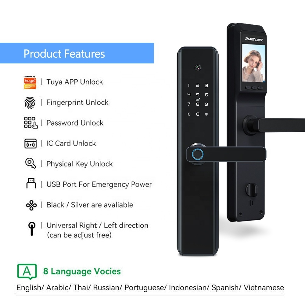 Eseye WIFI Tuya APP Face ID Door Lock with Fingerprint Code Rfid Card and Key