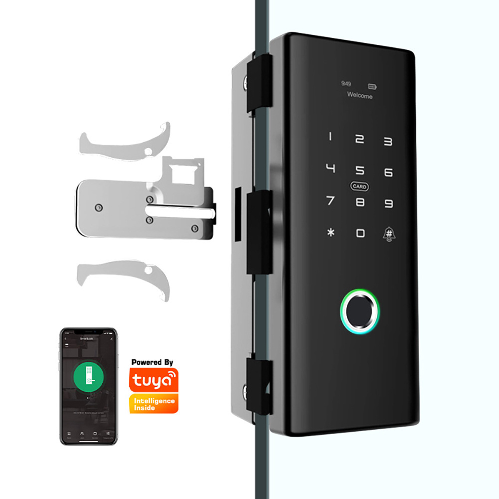 Luxury Keyless Biometric Fingerprint Password Rifd Digital Door Lock for Double Frameless Glass Door