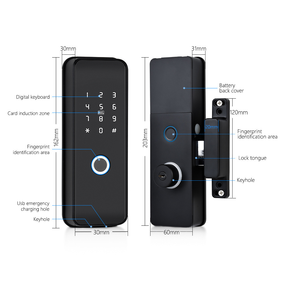 Eseye Waterproof Wifi BLE APP Touch-Screen Keypad Deadbolt Keyless Digital Smart Door Lock with Handle