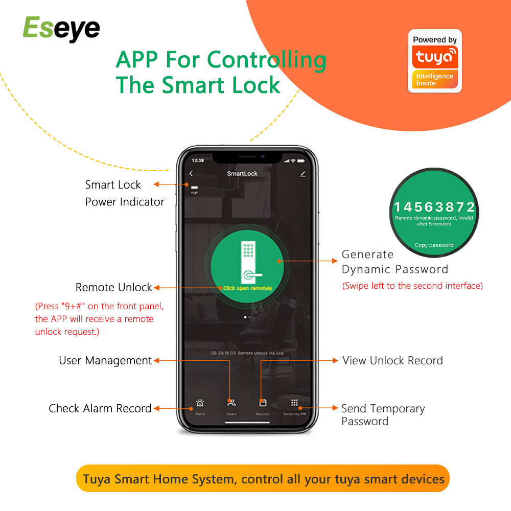 Eseye Smart Heat Resistant Security Fingerprint Electronic Door Locks For Homes Thermostability Remote Control Door Smart Lock