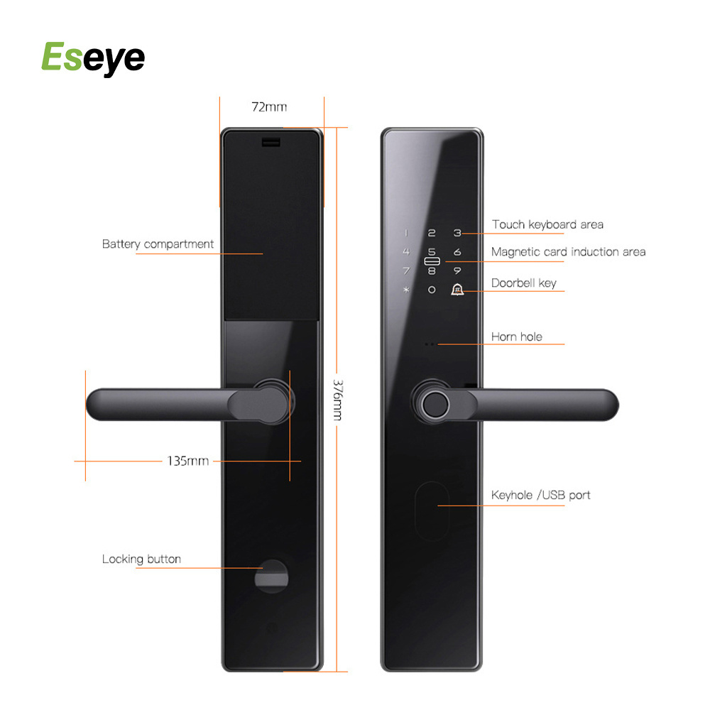 Eseye Security Fingerprint External Door Lock Magnetic Card Lock With Bluetooth WiFi Connect Tuya/TTlock App Password Lock