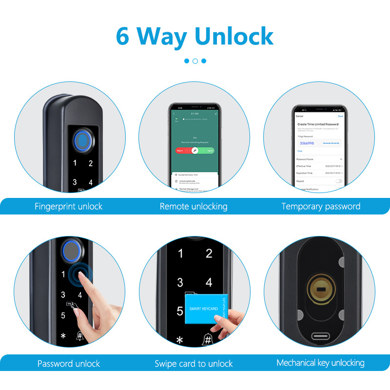 Eseye Tuya Security Waterproof Intelligent Fingerprint Password Recognition Aluminum Door Glass Door Intelligent Lock