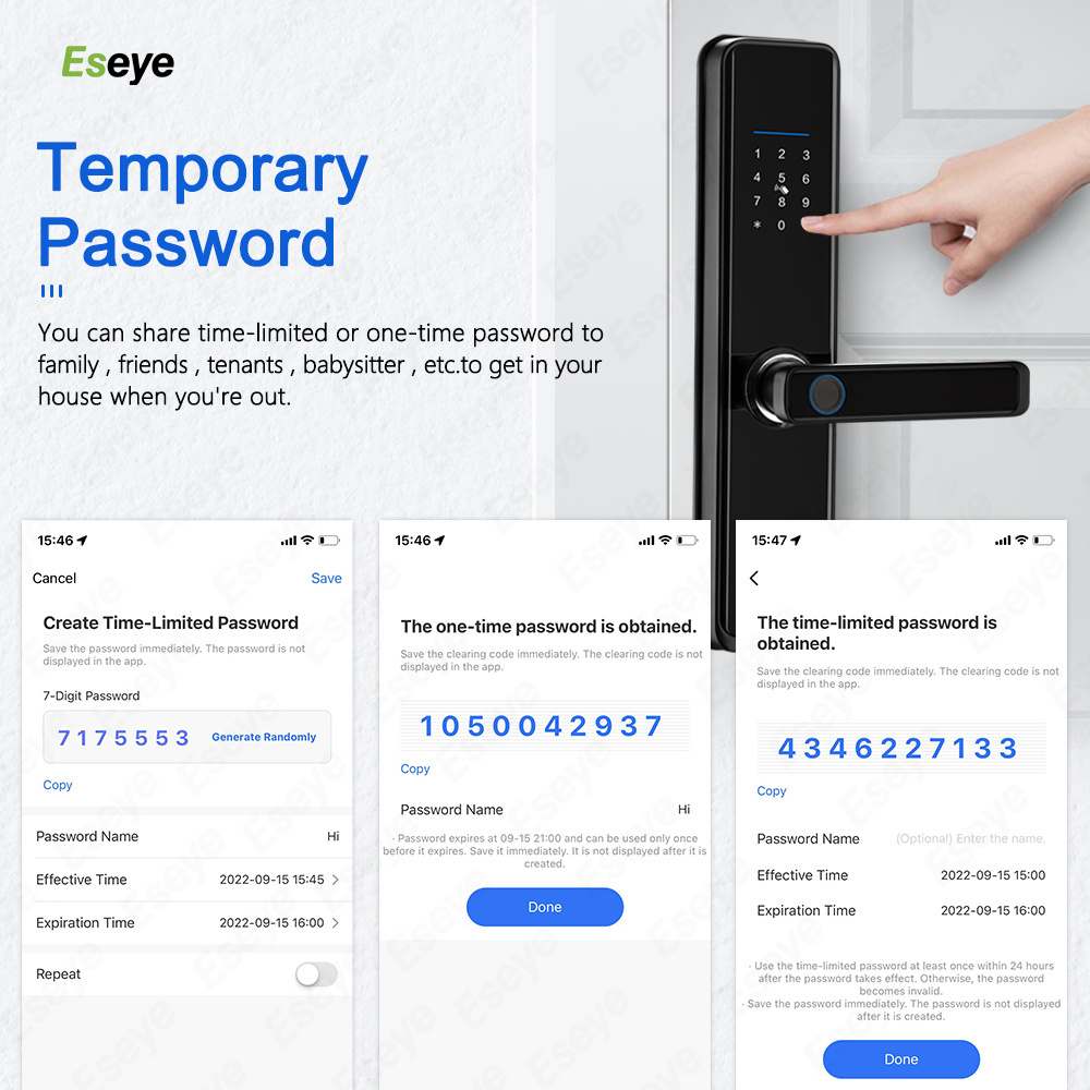 Eseye Custom Wireless Digital Electronic Fingerprint Wifi Door Lock With Tuya Smart Life APP TTLOCK BLE Mobile Lock Smart Lock