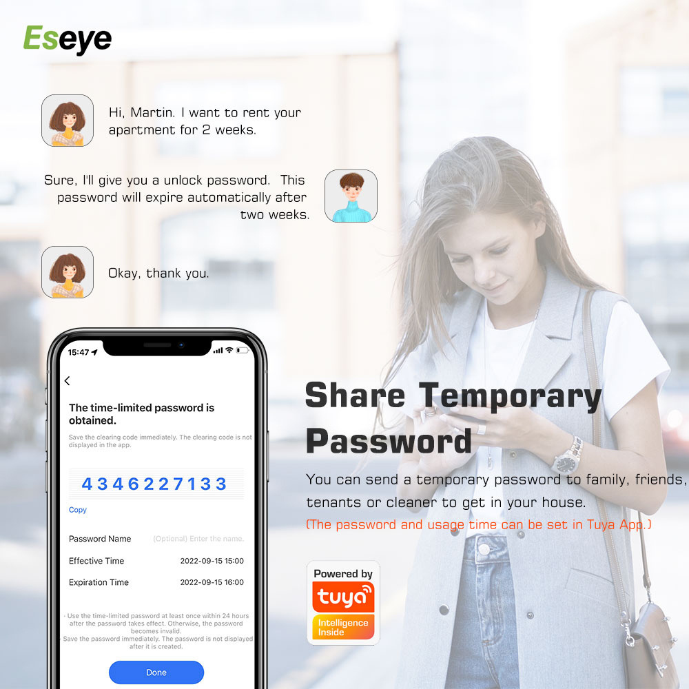 Eseye Tuya TTlock App Fingerprint Security Smart External Door Lock Electronic Password Lock Smart Door Lock