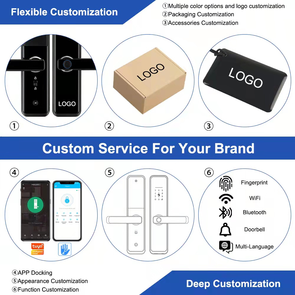 Eseye Cheap Keyless Intelligent Security Digital Password Fingerprint Smart Door Lock Mobile Tuya Biometric Locks WiFi NFC