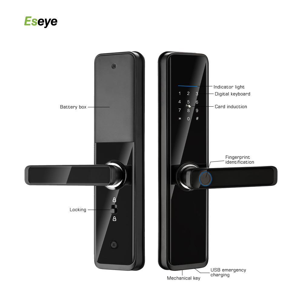 Eseye Tuya TTlock App Smart External Door Lock Fingerprint Key Card Security WiFi Enabled Electronic Password Lock for Home