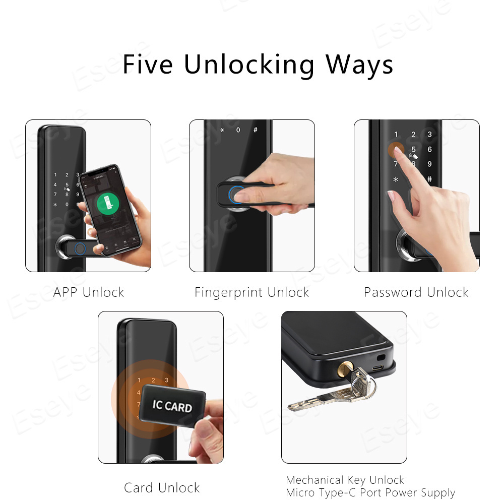 Eseye Residence Waterproof Smart Door Lock Fingerprint Rf Remote Battery Powered Fingerprint Lock Home Hotel Apartment