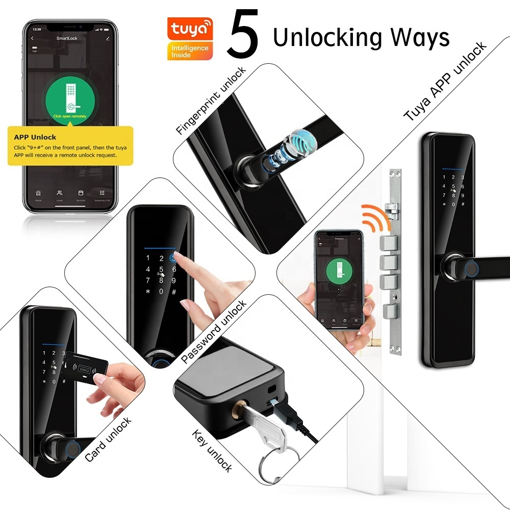 Waterproof Smart lockWIFI APP Smart Door Lock Aluminum Fingerprint Inside Digital Handle Keyless Tuya Smart Lock