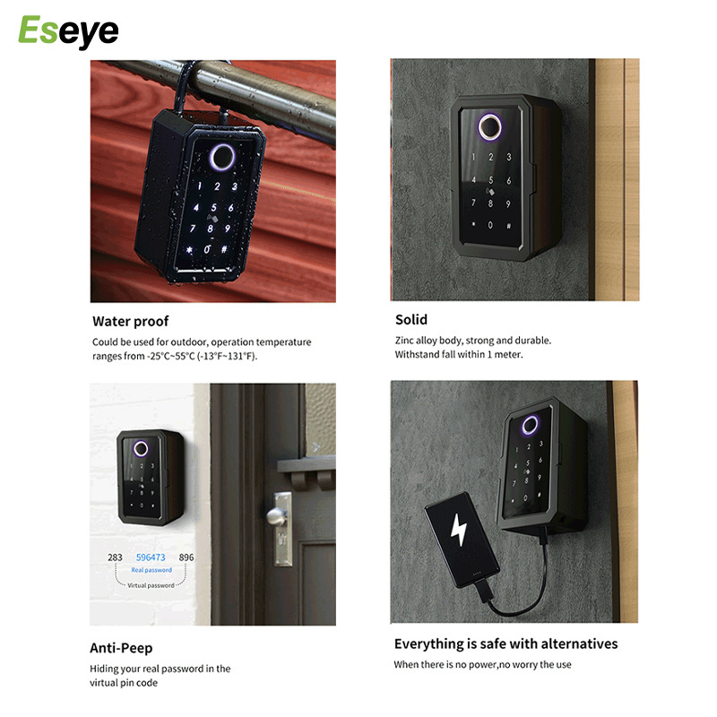 Tuya Wifi Safe Stainless Steel Electric Fingerprint IC Card Password Lock Home Smart Key Box